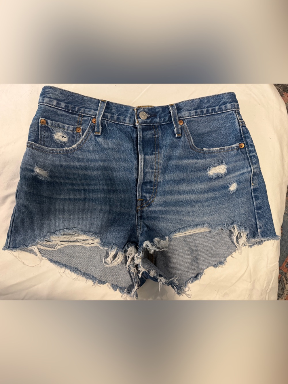 501 Levi's Distressed Blue Denim Cutoff Shorts